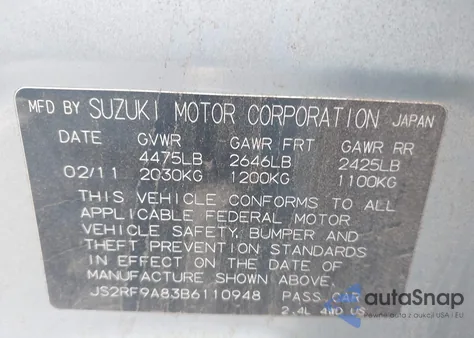 2011 Suzuki Kizashi Sport Sls from USA, damaged, VIN JS2RF9A83B6110948